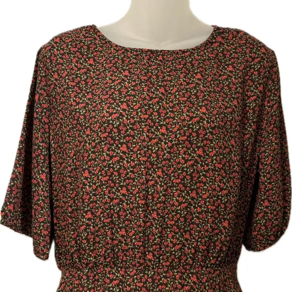Uniqlo Women's Georgette Printed Half Sleeve Flared Sheer Dress & Black Slip M - Picture 4 of 10